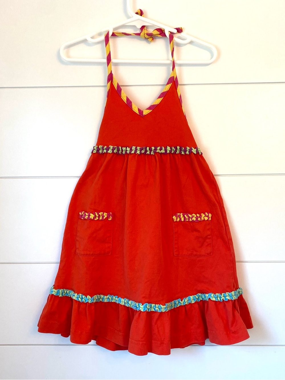 Hanna Anderson Red Halter Sundress with Colorful Braided Trim. (Size 2-3)